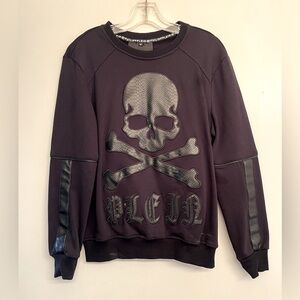 Philipp Plein Snake Leather Black Skull Sweatshirt size M